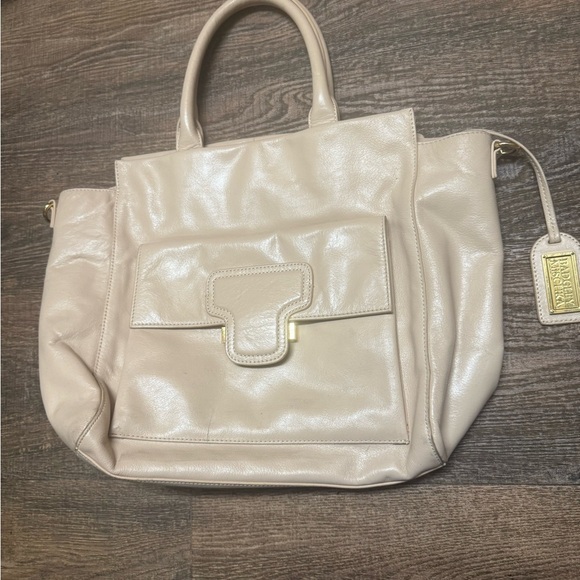 Badgley Mischka EUC large light light pick/Ivory leather Tote Bag - Picture 3 of 15